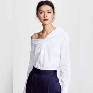 Victoria Victoria Beckham Asymmetrical Cotton Poplin Button-Down Shirt Size 4